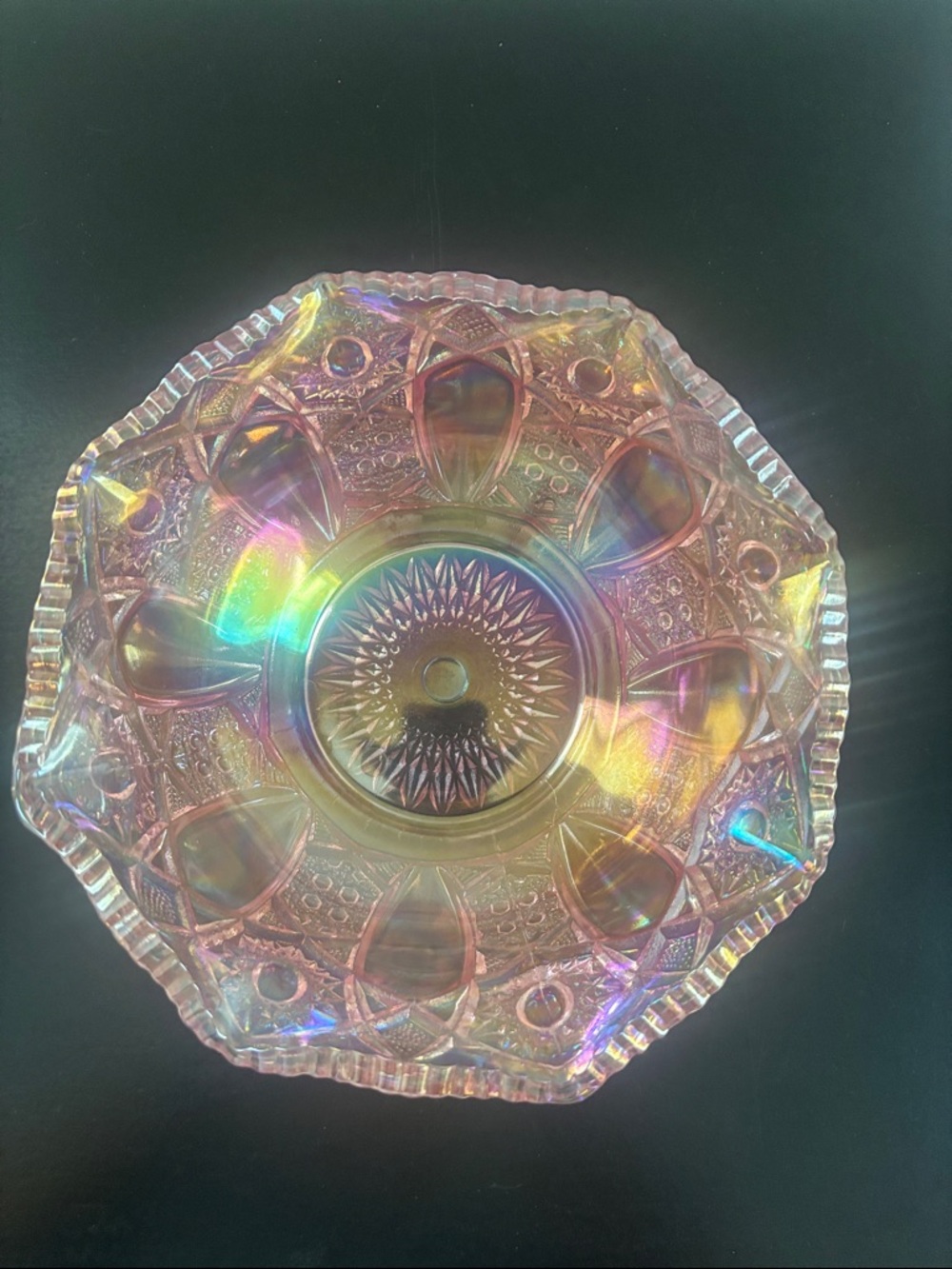 Iridescent Pink Carnival Glass Decorative Bowl -